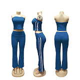 Patchwork Striped Yoga Wear Zipper Long-sleeved Coat Strapless Sport Three-piece Set SFY-702