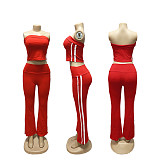 Patchwork Striped Yoga Wear Zipper Long-sleeved Coat Strapless Sport Three-piece Set SFY-702
