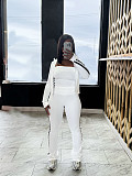Patchwork Striped Yoga Wear Zipper Long-sleeved Coat Strapless Sport Three-piece Set SFY-702
