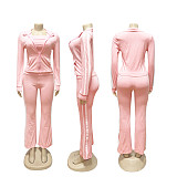 Patchwork Striped Yoga Wear Zipper Long-sleeved Coat Strapless Sport Three-piece Set SFY-702