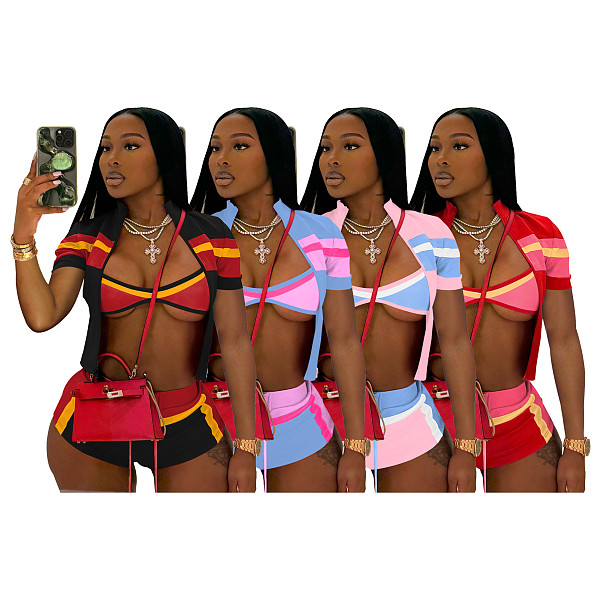 2025 Sexy patchwork color women nightclub three pieces sets XRB-10138