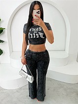 2025 Fashion print crop tops and straight long pants women sets YSY-8953