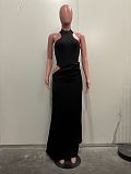 Sexy hollow out patchwork sleeveless slim black long dress ORY-5271