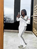 Patchwork Striped Yoga Wear Zipper Long-sleeved Coat Strapless Sport Three-piece Set SFY-702