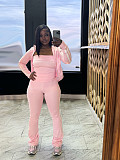 Patchwork Striped Yoga Wear Zipper Long-sleeved Coat Strapless Sport Three-piece Set SFY-702