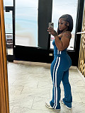 Patchwork Striped Yoga Wear Zipper Long-sleeved Coat Strapless Sport Three-piece Set SFY-702