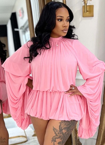 Fashionable Solid Color Casual Style Round Neck Lantern Sleeve Loose Waist Jumpsuit ORY-5273