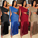 Sexy one-shoulder hollow-out tassel women long nightclub dresses BY-7428