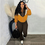 Color-splicing Zipper Cardigan Pants Sportswear Set HMI-3073