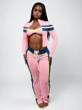 Women's fashion printed patchwork long-sleeved coat with tie-waist pants three-piece set CH-25037