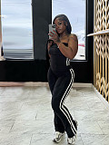 Patchwork Striped Yoga Wear Zipper Long-sleeved Coat Strapless Sport Three-piece Set SFY-702
