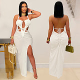 Fashion Women'S Sexy Knitted Hollow Backless Solid Color Dress BY-7407