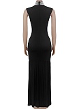 Black Fashion Women'S Splicing Pleated Temperament Slim Beaded Dress BY-7409