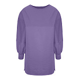 Hooded Sweatshirt For Women Pure Color Loose Mini Dress RS-A6651