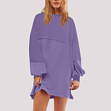 Hooded Sweatshirt For Women Pure Color Loose Mini Dress RS-A6651