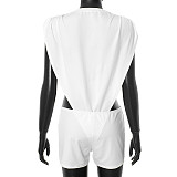 Hooded Inverted Triangle Pleated Waist-exposing One-piece Suit DZHT-J25ST135