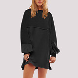 Hooded Sweatshirt For Women Pure Color Loose Mini Dress RS-A6651