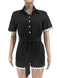 Summer Fashion Casual Lapel Lace-Up Jumpsuit Shorts For Women DD-88241