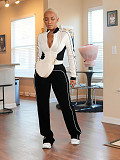 Women's casual white patchwork zipper top and bottom set SH-391413