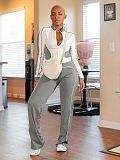 Women's casual white patchwork zipper top and bottom set SH-391413