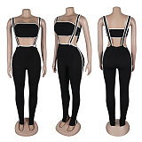Sexy Women Strapless Crop Top And Bodycon Overalls 2 Pieces Sets NTY-7398