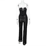 Black Cut-out See-through Lace Strapless Jumpsuit FL-JY25133