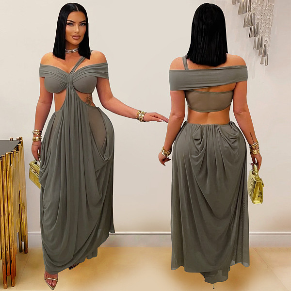 Fashion Women'S Sexy Tube Top Slim See-Through Mesh Dress BY-7430