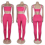 Sexy Women Strapless Crop Top And Bodycon Overalls 2 Pieces Sets NTY-7398