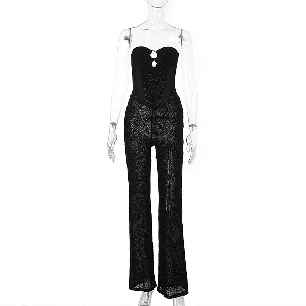 Black Cut-out See-through Lace Strapless Jumpsuit FL-JY25133