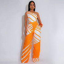 Fashionable Women'S Summer Casual Backless Oblique Shoulder Striped Jumpsuit BY-7371 Fashionable Women'S Summer Casual Backless Oblique Shoulder Striped Jumpsuit BY-7371
