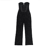 Black Cut-out See-through Lace Strapless Jumpsuit FL-JY25133