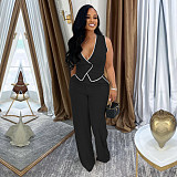 Fashionable Women'S Casual V-Neck Button Top And Trousers Two-Piece Suit BY-7402