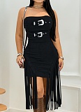 Fashion Women'S Sexy Sleeveless Tube Top Backless Tassel Dress BY-7426