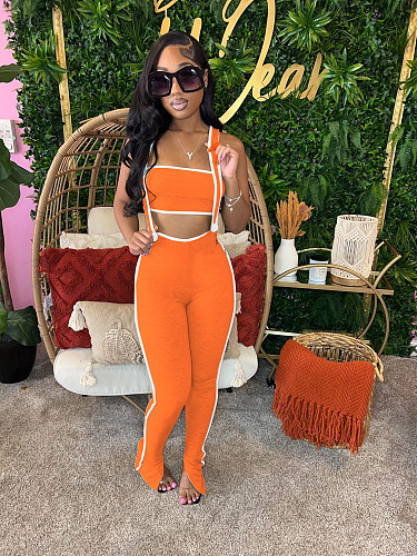 Sexy Women Strapless Crop Top And Bodycon Overalls 2 Pieces Sets NTY-7398