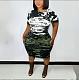 Fashion women camouflage print short sleeves round neck bodycon plus size dress TB-5487