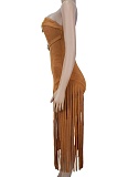 Fashion Women'S Sexy Sleeveless Tube Top Backless Tassel Dress BY-7426