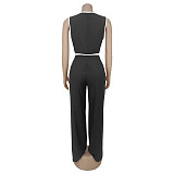 Fashionable Women'S Casual V-Neck Button Top And Trousers Two-Piece Suit BY-7402
