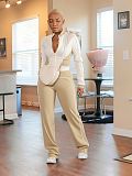 Women's casual white patchwork zipper top and bottom set SH-391413