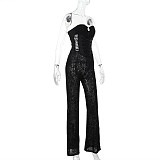Black Cut-out See-through Lace Strapless Jumpsuit FL-JY25133