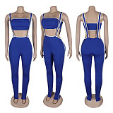 Sexy Women Strapless Crop Top And Bodycon Overalls 2 Pieces Sets NTY-7398