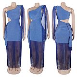 2025 New Asymmetric One-Shoulder Hollow Tassel Dress For Women NTY-7536