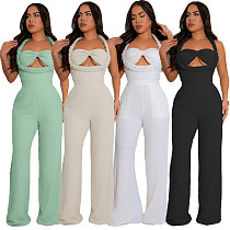 Women solid color sexy strapless halter loose straight jumpsuit NTY-7537 Women solid color sexy strapless halter loose straight jumpsuit NTY-7537