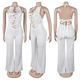 Women'S High Collar Sleeveless Backless Wide Leg Jumpsuit NTY-7554