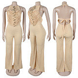 Women'S High Collar Sleeveless Backless Wide Leg Jumpsuit NTY-7554