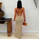 Women's halter hollow-out sexy backless slit long dresses NTY-7575