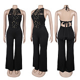 Women'S High Collar Sleeveless Backless Wide Leg Jumpsuit NTY-7554