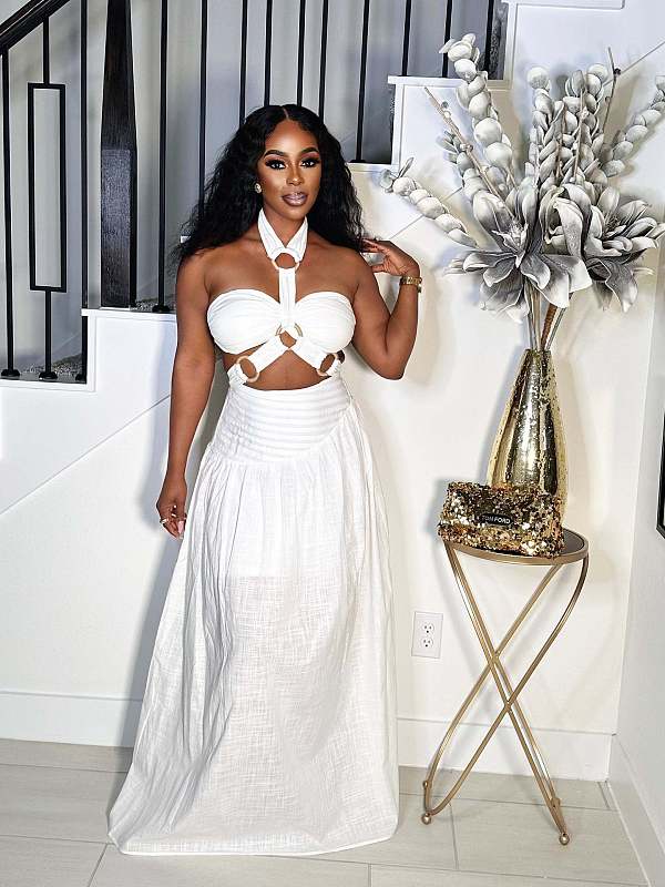 Fashion Halter Neck Tube Top Long Skirt Two Piece Suit For Women NTY-7569