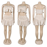 Women'S Off-The-Shoulder Suspender Top High Waist Short Skirt Two-Piece Set NTY-7546