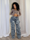 Women Fashion Studded Denim Decorated Loose Denim Trousers LSD-2281