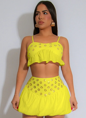 Women'S Off-The-Shoulder Suspender Top High Waist Short Skirt Two-Piece Set NTY-7546
